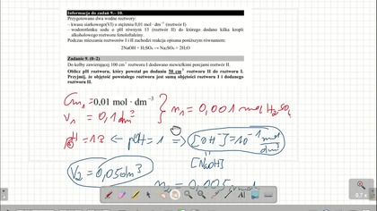 Oblicz pH roztworu, kt&oacute;ry powstał po dodaniu 50 cm 3 roztworu II do roztworu I.  ZADANIE 9 CKE 2019 CZERWIEC
