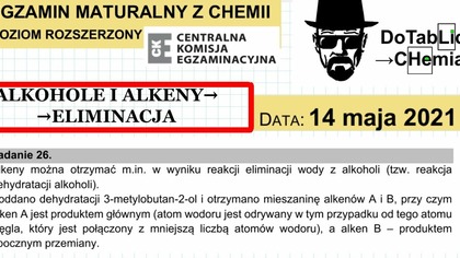 Alkeny można otrzymać m.in. w wyniku reakcji eliminacji wody z alkoholi .  ZADANIE 26 CKE 2021 MAJ #Chemia