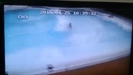 Earthquake in Nepal strength 7.  8 on the Richter scale - a view of the pool with people