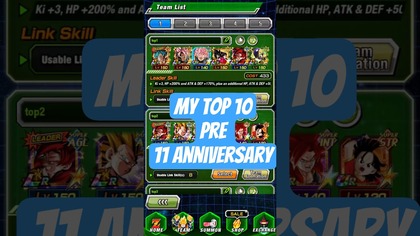 MY TOP 10 TEAMS PRE 11 ANNIVERSARY DBZ DOKKAN BATTLE