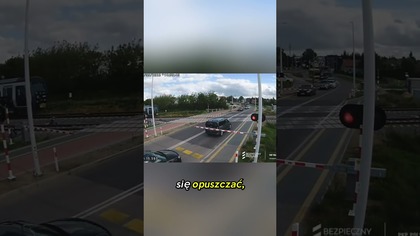 Znowu?! Kierowca uwięziony między rogatkami, a pociąg nadjeżdżał  #Łomża #PKP #wypadek