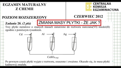 ZADANIE 20 CKE 2012 CZERWIEC ZMIANA MASY PŁYTKI.  #chemia #chemistry