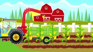 A Colorful Tractor cuts corn on Popcorn - Video for Kids & Babies | nowe bajki dla Dzieci traktory