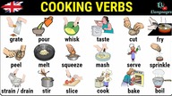 Cooking Verbs in English vocabulary with pictures in the kitchen
