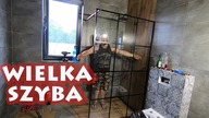 Szyba prysznicowa walk-in z czarnym zestawem prysznicowym.  Położyliśmy silikony Mapei