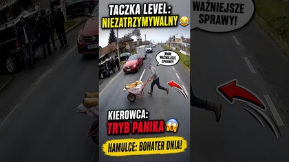 Taczka ważniejsza niż ruch drogowy.  Hamulce zdały egzamin.  #polscykierowcy #shorts #śmieszne #droga