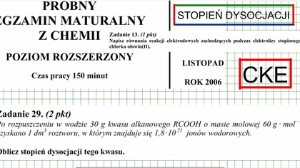 ZADANIE 29 CKE 2006 LISTOPAD STOPIEŃ DYSOCJACJI