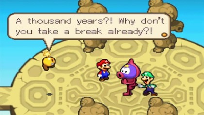 W grze na platformę Nintendo DS dowiadujemy się od braci Mario, że ich odwieczny rywal Bowser po zjedzeniu magicznych grzyb&oacute;w zaczyna wysysać przedmioty i rosnąć. Pomagamy im przywr&oacute;cić ich wrogowi właściwy rozmiar.