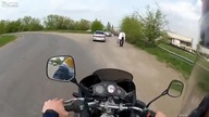 Motocyklista VS kozak w aucie
