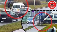 Cwaniaczek wyprzedza na przejściu i ucieka przed policją.  Miał zakaz i był poszukiwany.  STOP PIRAT
