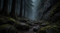 Deszczowa noc w mglistej dolinie &mdash; ulewny deszcz do głębokiego snu
