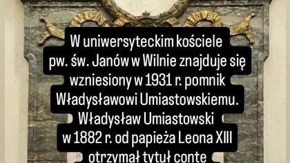 Dziewieniszki.  Hrabia Władysław Umiastowski, pomnik w kościele św Janów w Wilnie.  Umiastovskis.