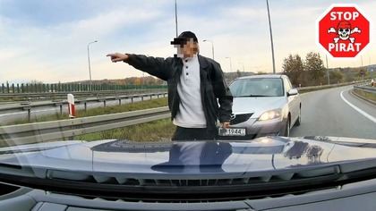 Próba wjazdu na drogę ekspresową metodą pod prąd i wzorowa reakcja nagrywającego.  STOP PIRAT