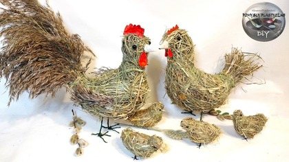 Jak zrobić z siana kurę i koguta wielkanocnego - Pomysły Plastyczne DiY