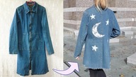 DIY płaszcz jeansowy z gwiazdkami i księżycem