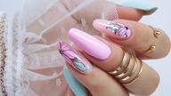 pink&mint flowers nails art tutorial /Elisium Nails