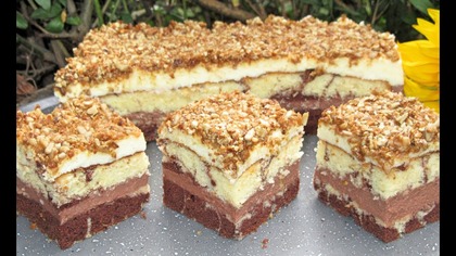 HIT Ciasto Noce i dnie-dwukolorowe z kremem i słonecznikiem, łatwe i efektowne