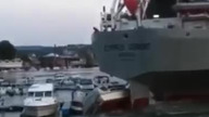 Cementowiec skutecznie niszczy przystan w Levanger