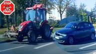 BMW wyprzedza i zderza się z traktorem w Suwałkach.  STOP PIRAT