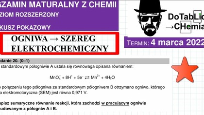 W standardowym p&oacute;łogniwie A ustala się r&oacute;wnowaga opisana r&oacute;wnaniem OGNIWA SZEREG ELEKTROCHEMICZNY.  ZADANIE 20 CKE 2022 MARZEC.  