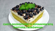 Zaskocz swych gości tym pysznym ciastem !Ciasto biszkoptowe ze szpinakiem, bitą śmietaną i borówkami