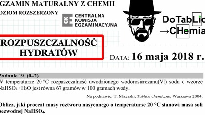 W temperaturze 20 &deg;C rozpuszczalność uwodnionego wodorosiarczanu(VI) sodu ZADANIE 19 CKE 2018 MAJ.  #Chemia