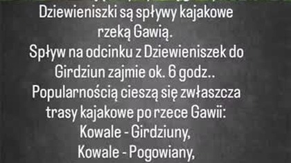 Dziewieniszki.  Trasy kajakowe rzeką Gawią.  Dieveniškės.  Plaukimas baidarėmis Gaujos upe