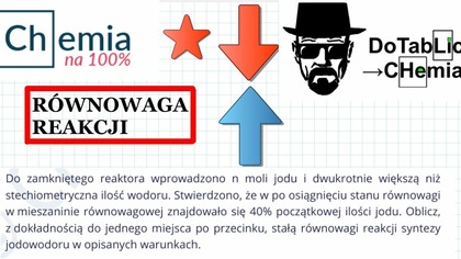 Do zamkniętego reaktora wprowadzono n moli jodu i dwukrotnie większą niż R&Oacute;WNOWAGA REAKCJI. ZADANIE 100.  CHEMIA NA 100%