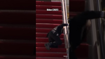 Trump Tripping on Air Force One Stairs vs Biden