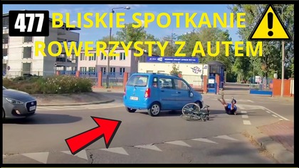 Bliskie spotkanie rowerzysty z autem