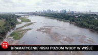 Niski poziom wody w Wisły.  Nagraliśmy, jak susza wpłynęła na rzekę w stolicy