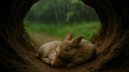Stały deszcz w norze zwierząt &bull; Śpiące małe kr&oacute;liczki | Przytulne dźwięki deszczu