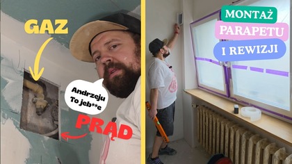 Montujemy drewniany parapet i rewizje do gazu.