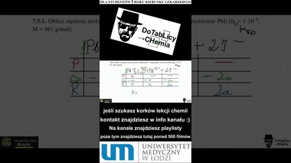 7. 5. 1.  Oblicz stężenia molowe jonów jodkowych w nasyconym roztworze PbI2 #shorts #umed #medycyna