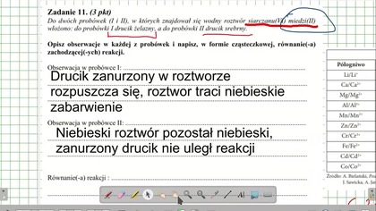 Do dw&oacute;ch prob&oacute;wek (I i II), w kt&oacute;rych znajdował się wodny roztw&oacute;r siarczanu(VI) miedzi(II) włożono.  ZADANIE 11 AM2005 SZE