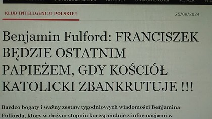 FRANCISZEK BĘDZIE OSTATNIM PAPIEŻEM, GDY KOŚCIÓŁ KATOLICKI ZBANKRUTUJE !!!