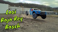 Rc car On a sandy trail Losi BAJA REY 1/10 Ford Raptor sandy bash and scale driving Desert Truck SC