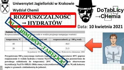 Rozpuszczalność hydrat&oacute;w węglanu sodu w wodzie przyjmuje następujące wartości ZADANIE 14 UJ 2021 