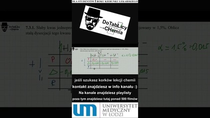 7. 3. 1.  Słaby kwas jednoprotonowy o stężeniu 0,1 mol l jest.. #shorts #umed #chemia #medycyna