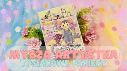 Kartka z puzzlowym tłem - Myszka-artystka w akcji | Tosiakowe papiery