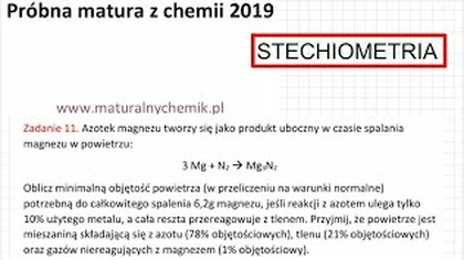 STECHIOMETRIA.  ZADANIE 11 MATURALNY CHEMIK 2019 #chemia