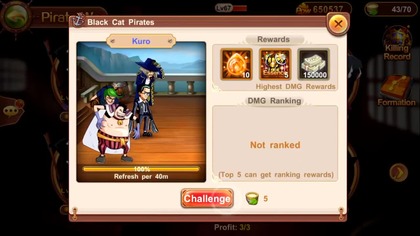 King of Pirates Pirate War Lv 47 Black Cat Pirates Kuro