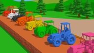 Color Compilation of Painted Tractors - Wooden Lifts and Jumping of the Colored Balls | Bazylland