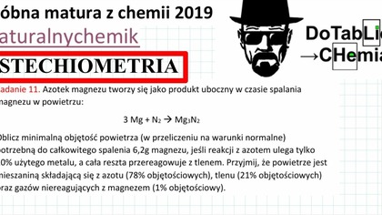 Azotek magnezu tworzy się jako produkt uboczny w czasie spalania.  ZADANIE 11 MATURALNY CHEMIK 2019 #Chemia