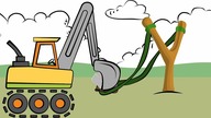 Learn Colors Excavator Drawing - Slingshot and shield | Colors for Children and babies | Koparka