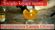 Lampa oliwna z bursztynowym piaskiem.  Lampa sojowa.