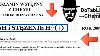Roztw&oacute;r słabego kwasu HR o stężeniu c0  0,01 mol &middot; dm 3 ma stopień dysocjacji 1%.  ZADANIE 9 AM 2009 #Chemia
