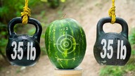 Oncoming Flying Kettlebells VS a Watermelon