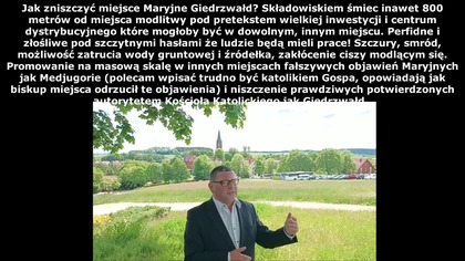 Gietrzwałd przy jedynym potwierdzonym miejscu objawień MARYJNYCH W POLSCE protestant właściciel Lidla chce utworzyć wysypisko śmieci