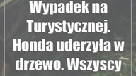 Wypadek na Turystycznej.  Honda uderzyła w drzewo.  Wszyscy byli pijani